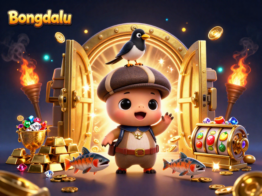 Bongdalu offers an enchanting 3D illustration with Nessie playing amidst gold treasures and slot machines.