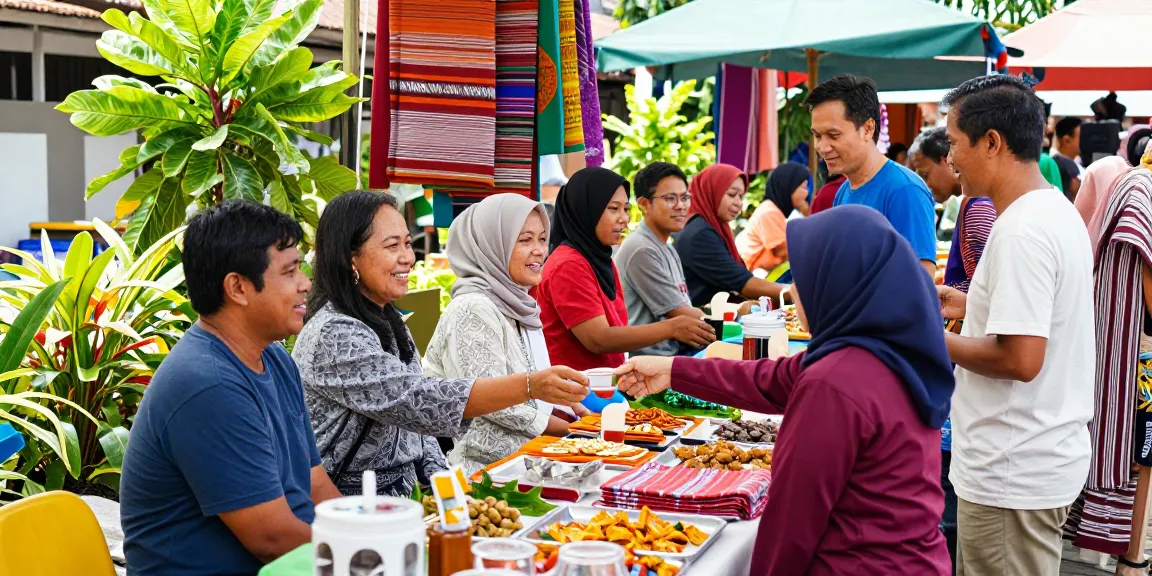 Community members engaging with local products at ROKOK88 market.