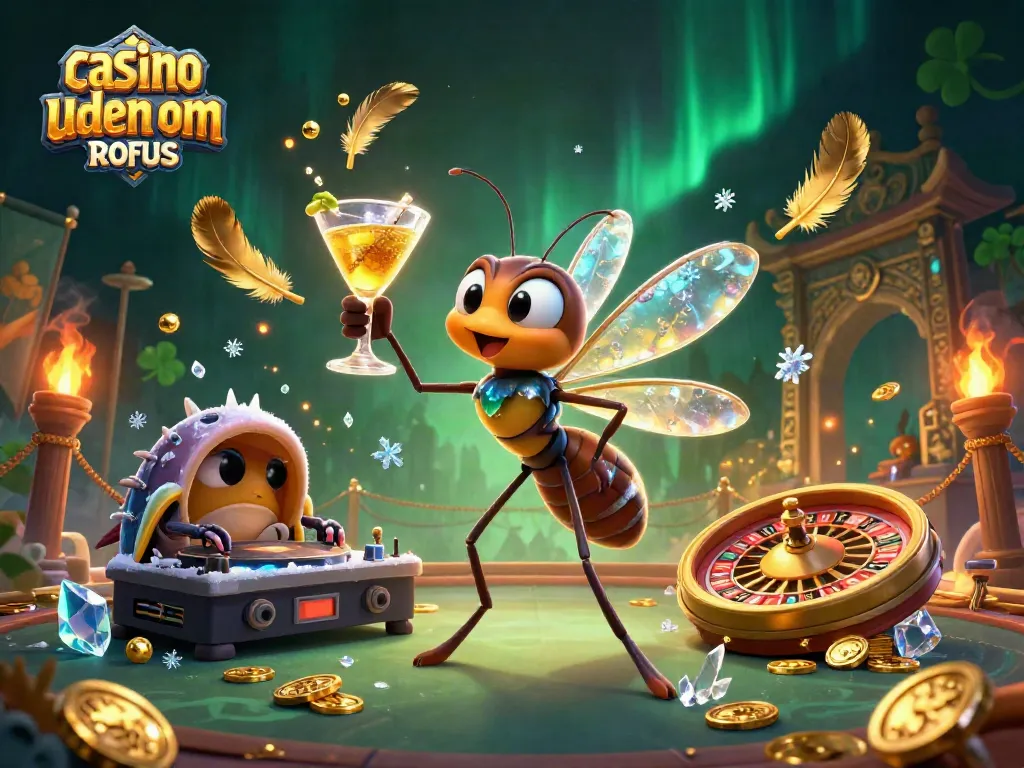 Play at casino uden om ROFUS featuring a vibrant 3D scene with enticing casino elements and unique characters.
