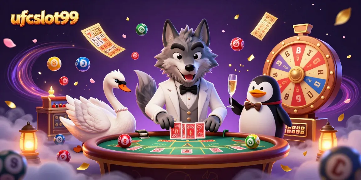 Engage with ufcslot99's vibrant casino scene featuring animated characters and dynamic lottery elements.