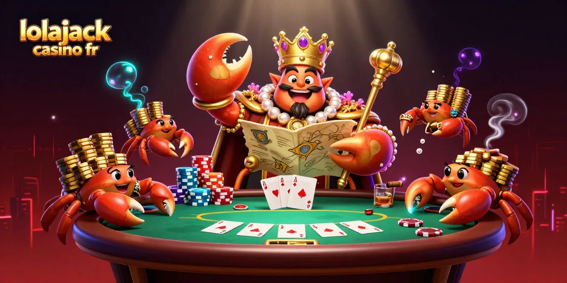 Experience the excitement of lolajack casino fr with golden crab emperor and poker elements in a vibrant 3D scene.