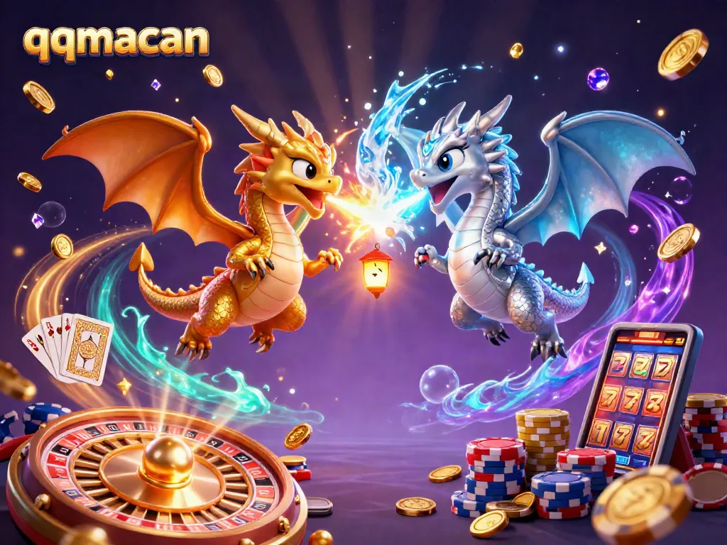 Engage with qqmacan's thrilling gaming adventure featuring dragons and vibrant casino elements