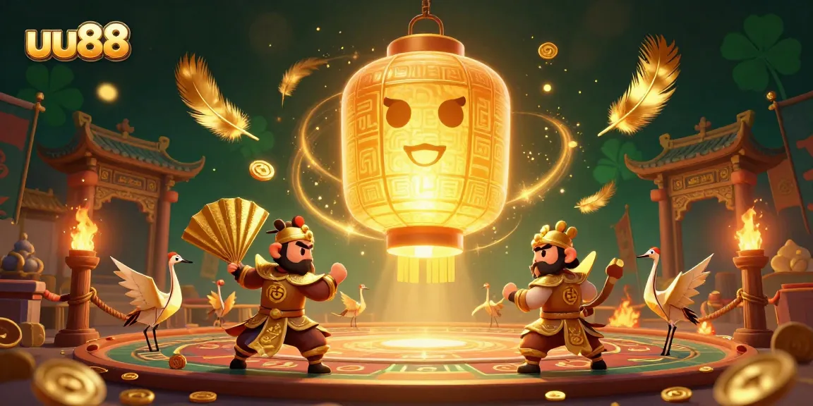 Experience thrilling luck at uu88 with a giant golden lantern spirit illuminating a vibrant casino scene.