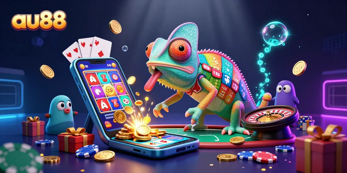 Win exciting prizes at au88 during a colorful casino adventure with a lively chameleon!