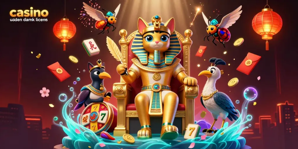 Engage with the vibrant world of casino uden dansk licens featuring a royal cat and glittering game elements.