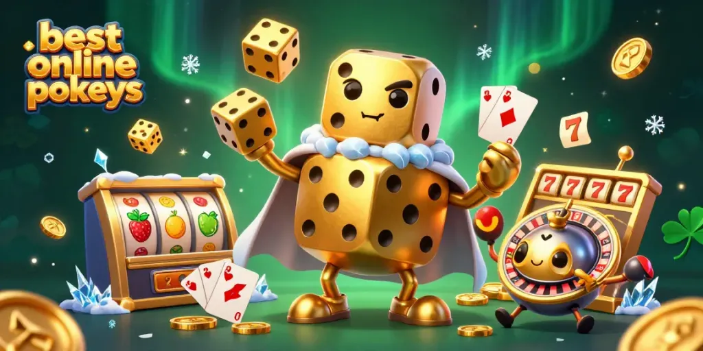 Spin the best online pokies with an exciting scene of a golden dice golem and immersive slot features.