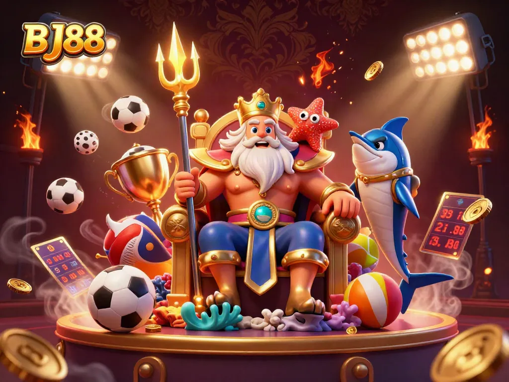 BJ88 engages players in thrilling casino games with dynamic sports elements and vibrant characters.