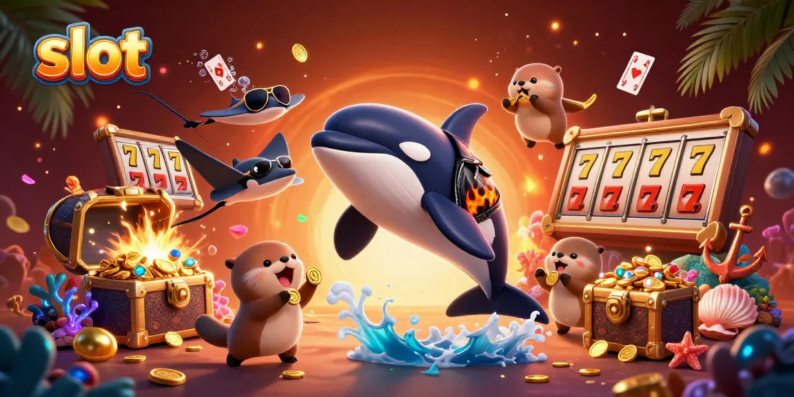 Slot menarik dengan karakter paus orca dan lumba-lumba di dalam permainan, mengumpulkan koin emas.