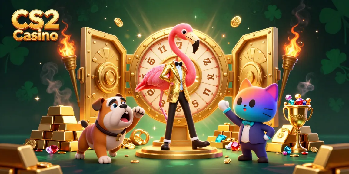 Engage with CS2 Casino and its exciting prize reveal scene featuring vibrant cartoon characters and dynamic elements.