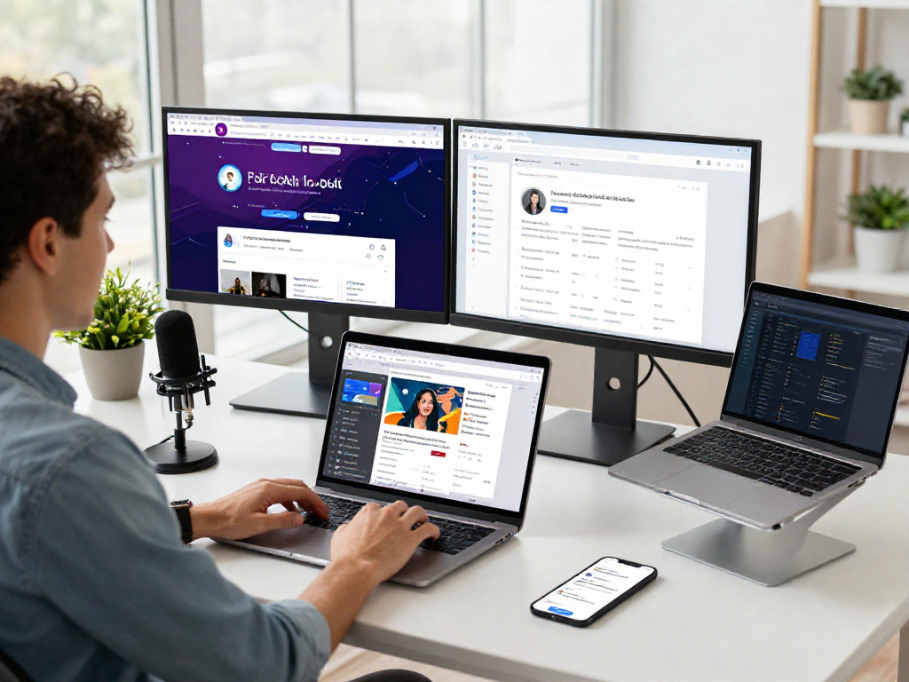 Marketer using an antidetect browser for secure multi-account management at a modern desk