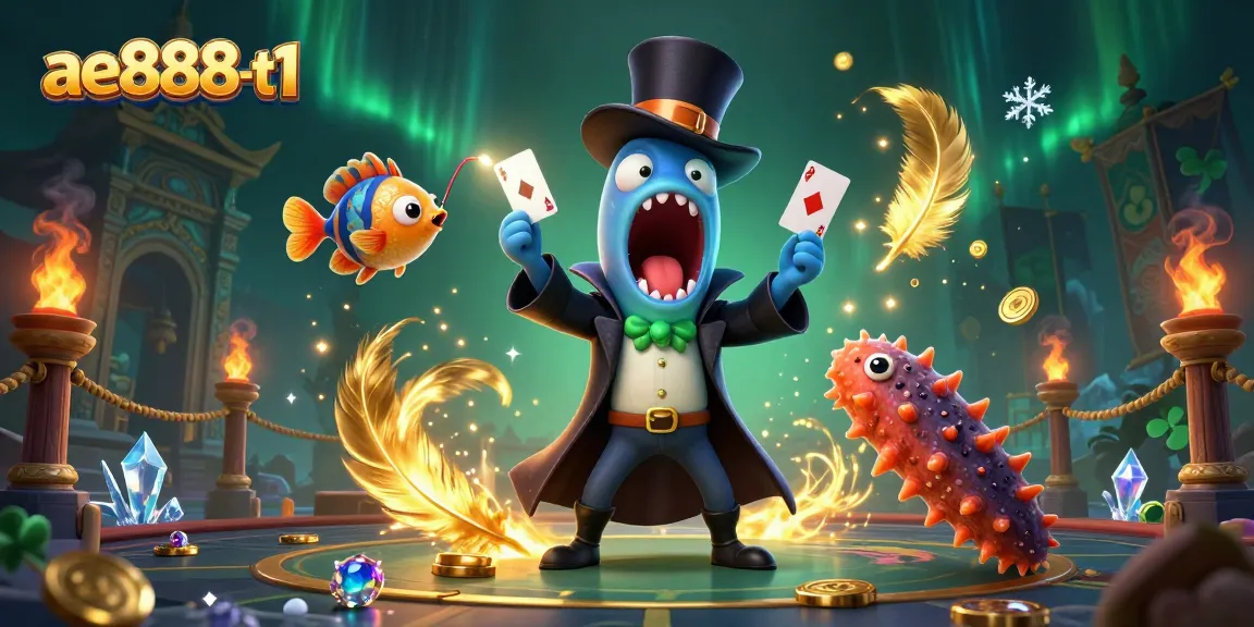 Experience ae888-t1’s magic with a guppy eel magician in a captivating casino scene.