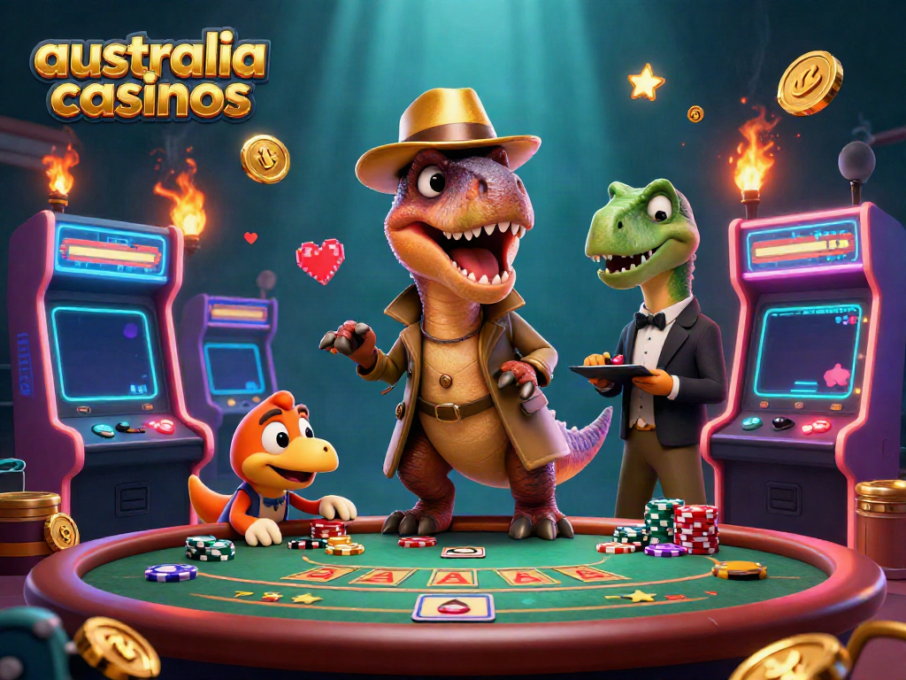 Engage in thrilling action at top australia casinos, as cartoon characters gamble at a blackjack table.