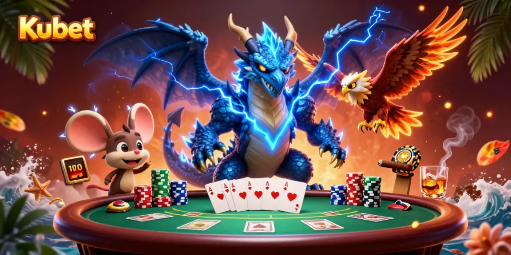 Experience thrilling betting with Kubet's electric tournament atmosphere featuring dragons and poker elements.
