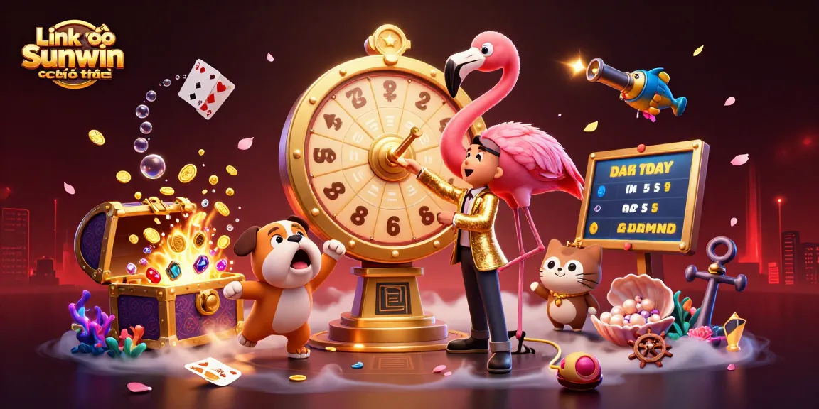 Engage with Link vào Sunwin chính thức in a vibrant 3D illustration showcasing thrilling prizes in a casino environment.