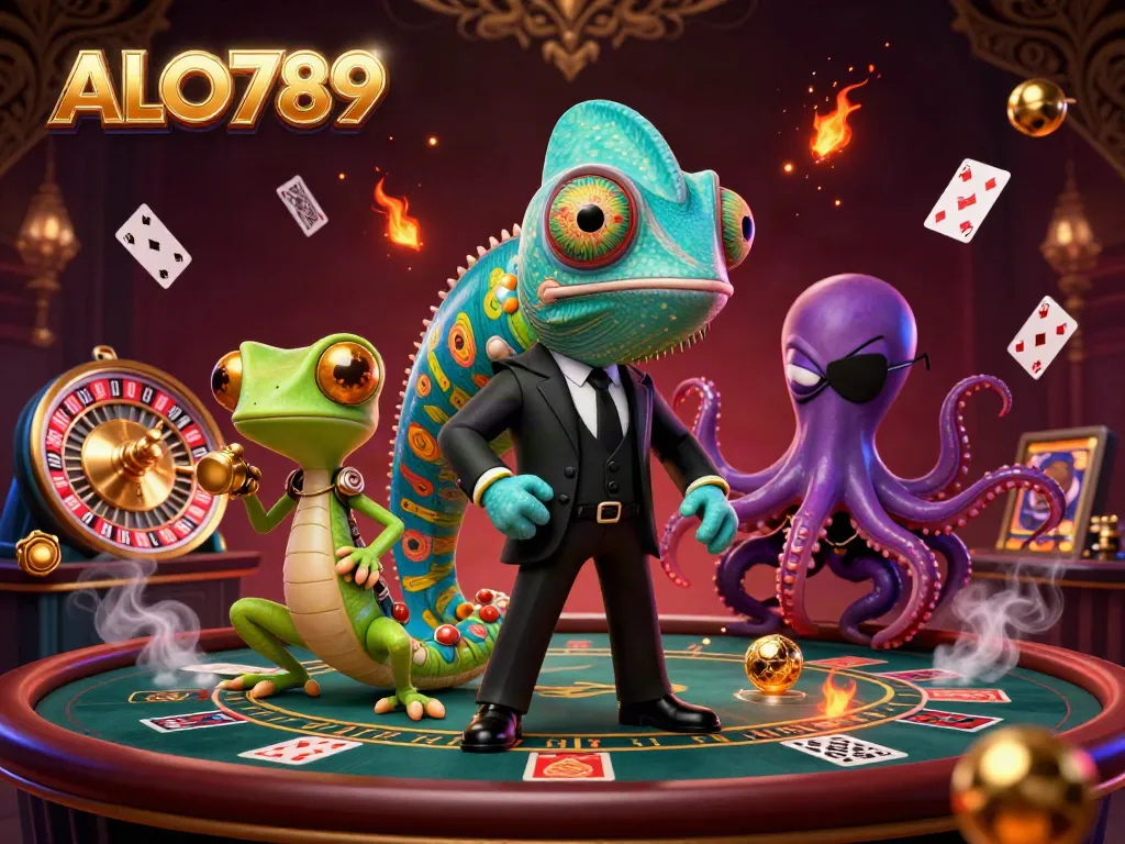 Experience ALO789's dynamic live casino scene with vibrant characters and roulette elements.