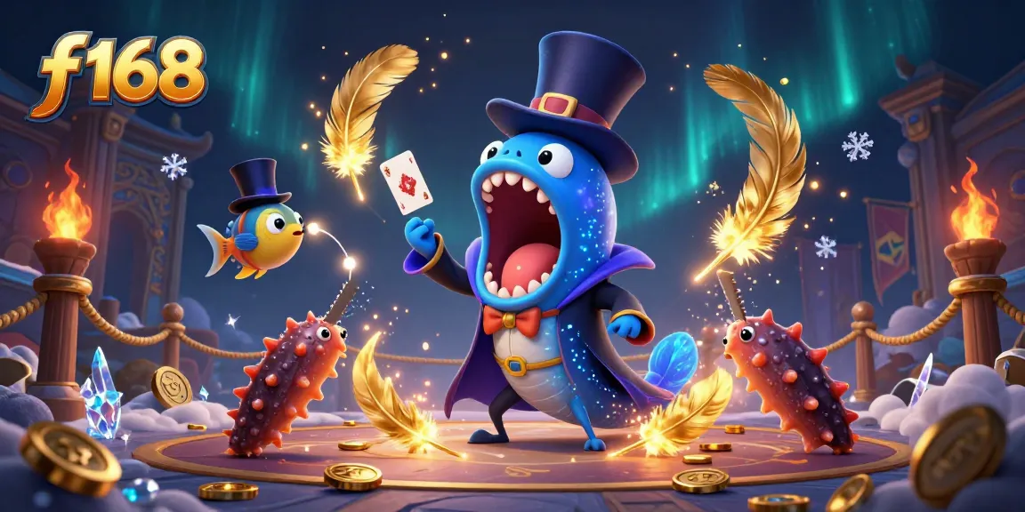 Experience exciting gameplay at f 168 with vibrant underwater characters performing magic tricks.