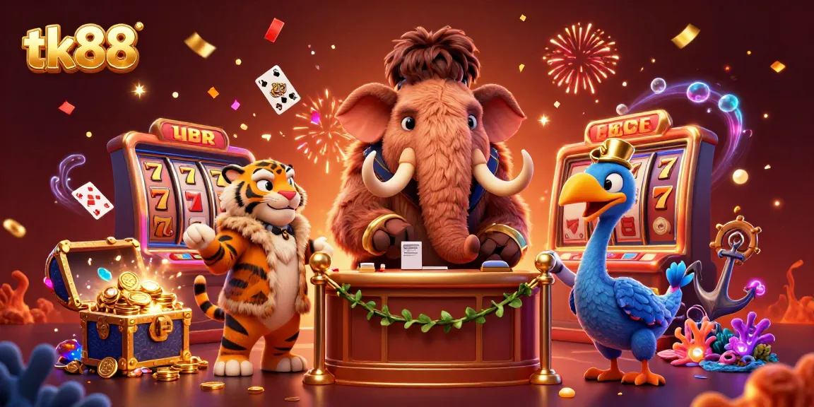 Engage with tk88's vibrant gaming experience featuring a woolly mammoth bouncer and slots