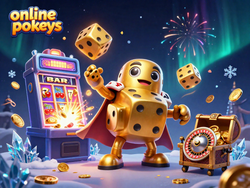 Engage with online pokies through vivid casino elements in a dynamic, colorful 3D scene.