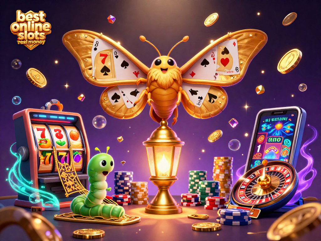 Spin to win at the best online slots real money with 3D slot reels and vibrant casino elements.