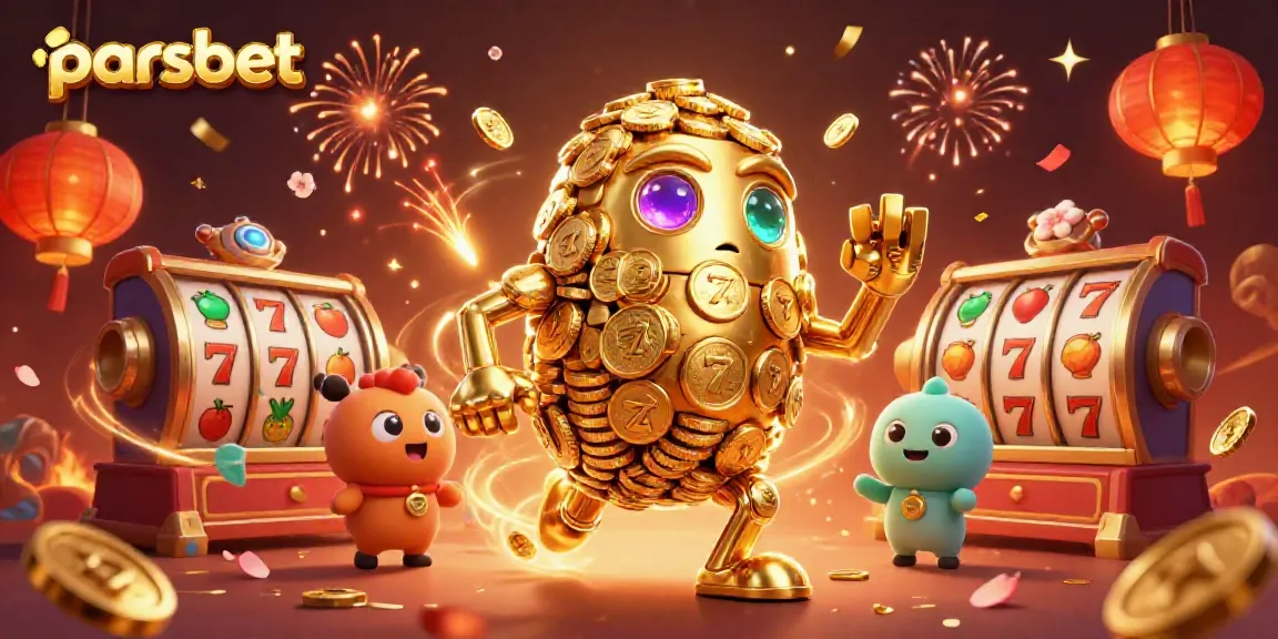 parsbet ile kumar oynamaya hazırlanan 3D altın golem ve slot makineleri