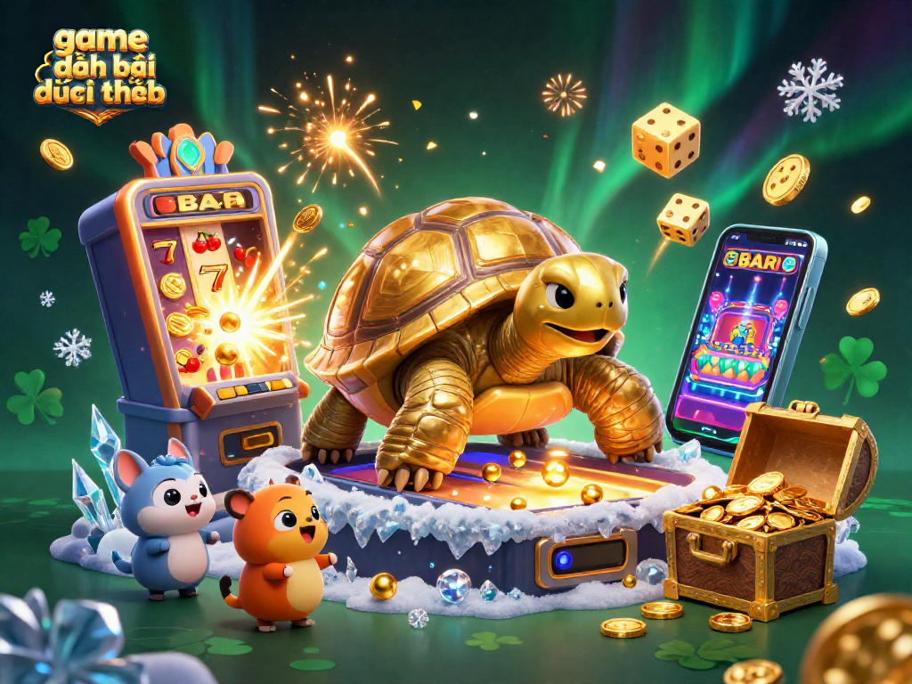 Experience the thrill of game đánh bài đổi thưởng with an exciting 3D digital casino illustration.