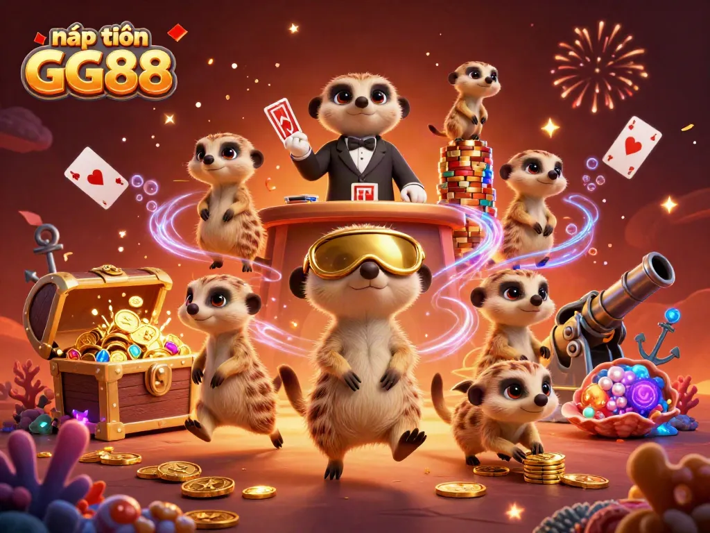 Experience vibrant energy at nạp tiền GG88 with meerkats managing a bustling casino and underwater treasures.
