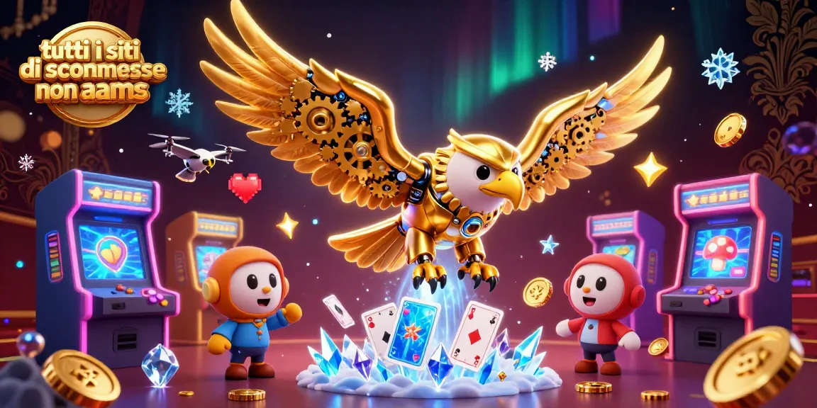 Immergiti nel mondo dei siti di scommesse non AAMS con un'aquila d'oro cibernetica e giochi d'azzardo dinamici.
