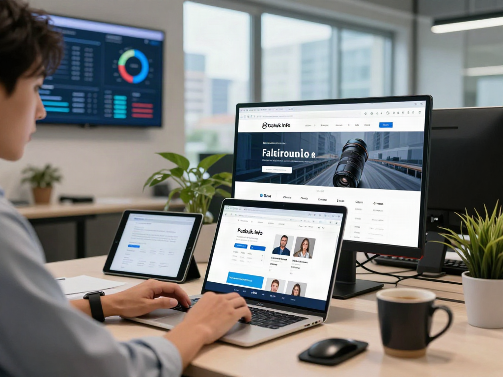 Browsing On the website poshuk.info for various service providers in a modern office.