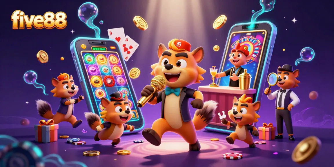 five88 showcases a vibrant comedy casino scene with animated hyenas engaging in various gambling activities.