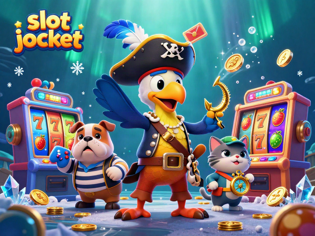 Experience the excitement of a slot jackpot in this vibrant 3D illustration with dynamic characters and casino elements.
