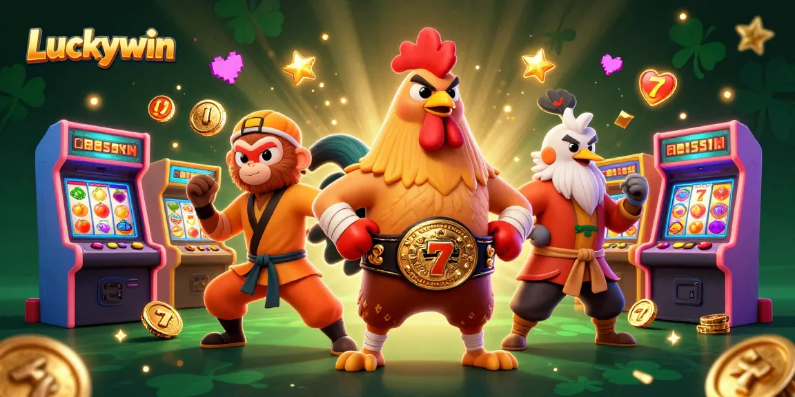 Join the action with Luckywin's dynamic casino scene featuring vibrant characters and engaging gaming elements.