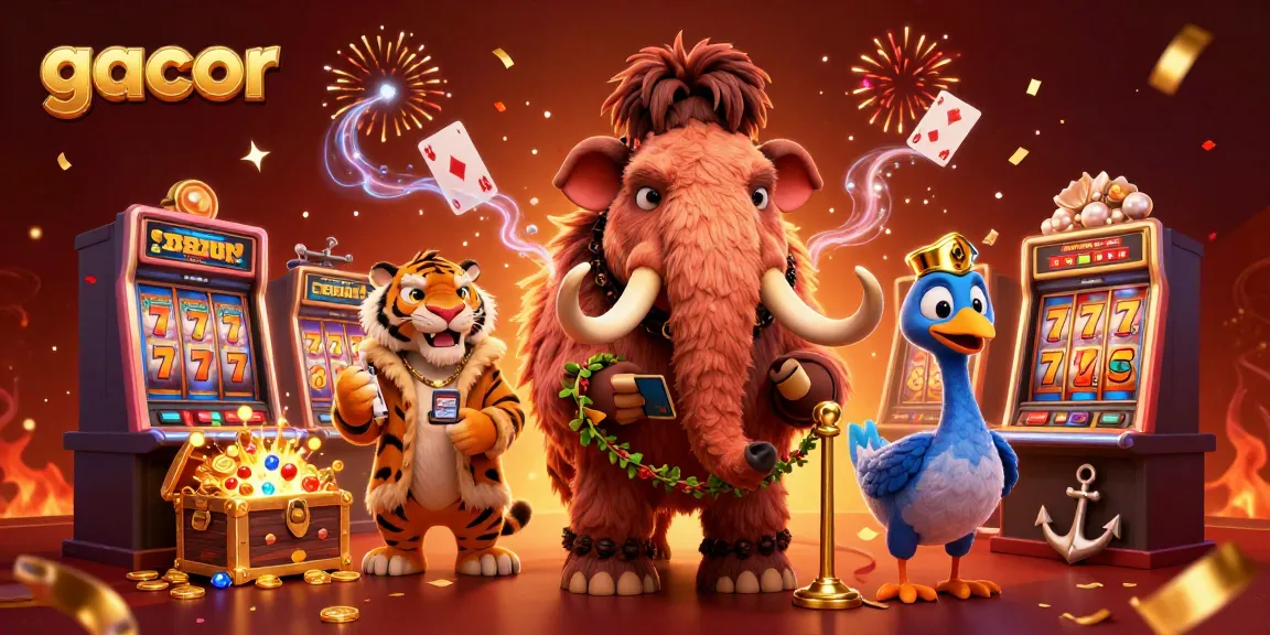 Experience gacor slot excitement with vibrant characters and dynamic gaming elements in a casino-themed scene.
