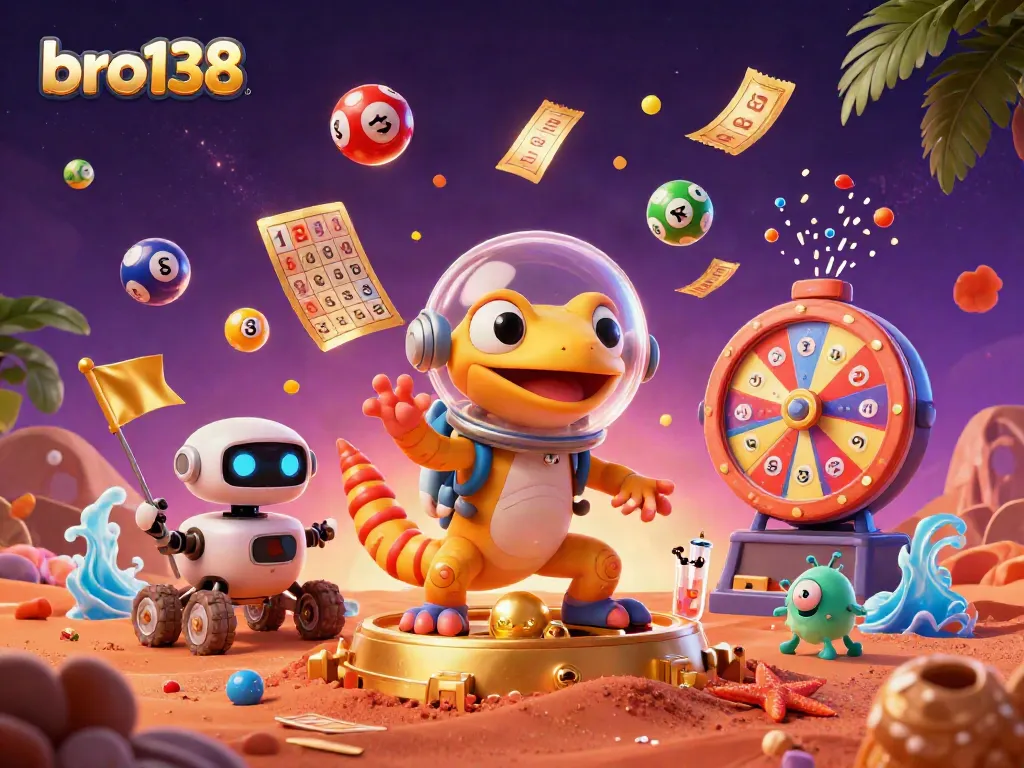 Join bro138's Martian adventure in a vibrant casino with lottery excitement!