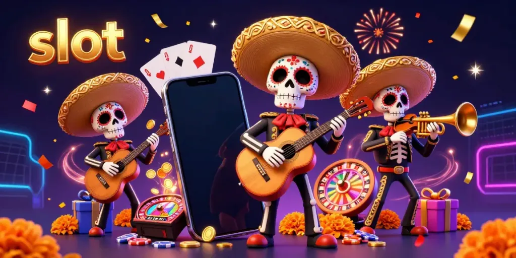 Engage with vibrant slot action featuring a mariachi band in a festive casino atmosphere.