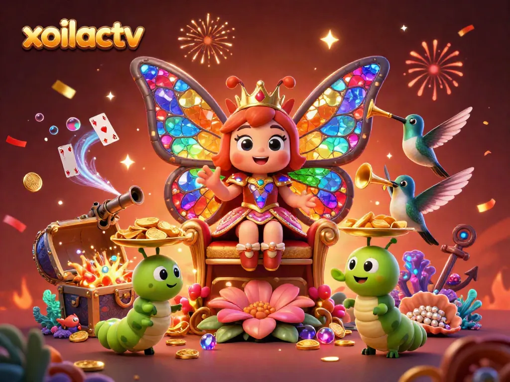 Xoilactv engages players with dynamic gaming features in a vibrant, colorful scene filled with treasures.