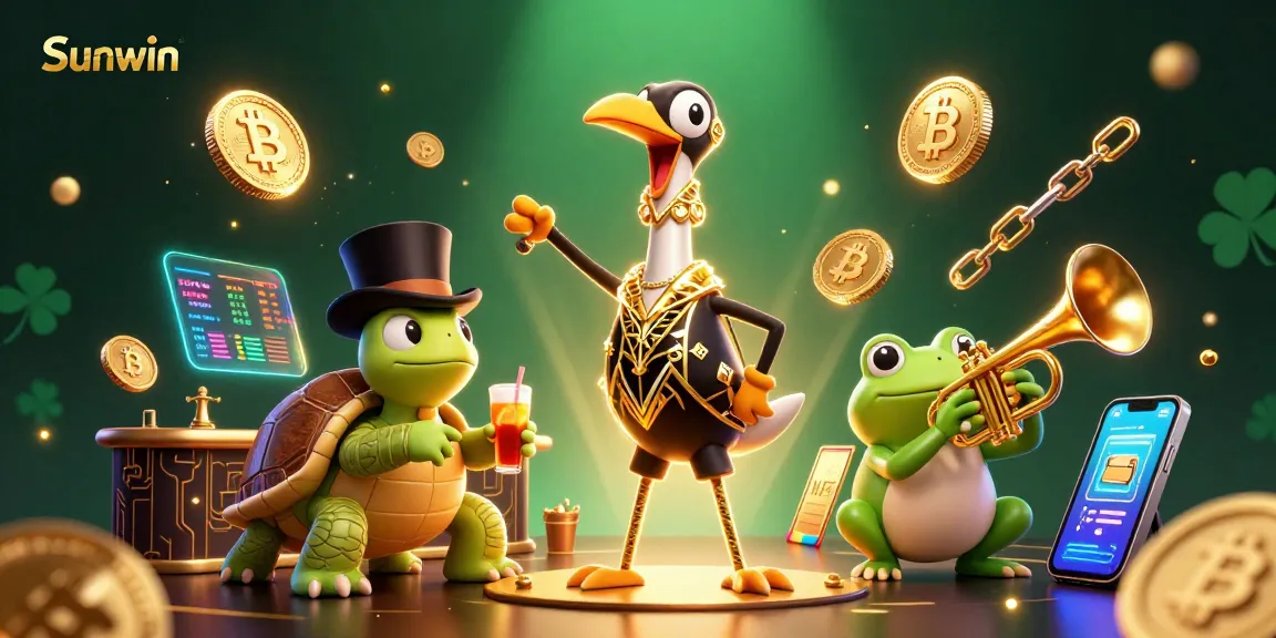 Experience Sunwin's thrilling gaming environment with vibrant characters and glowing crypto elements!