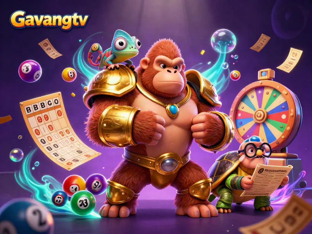 Experience thrilling gaming action with Gavangtv's vibrant lottery scene featuring a golden gorilla king.