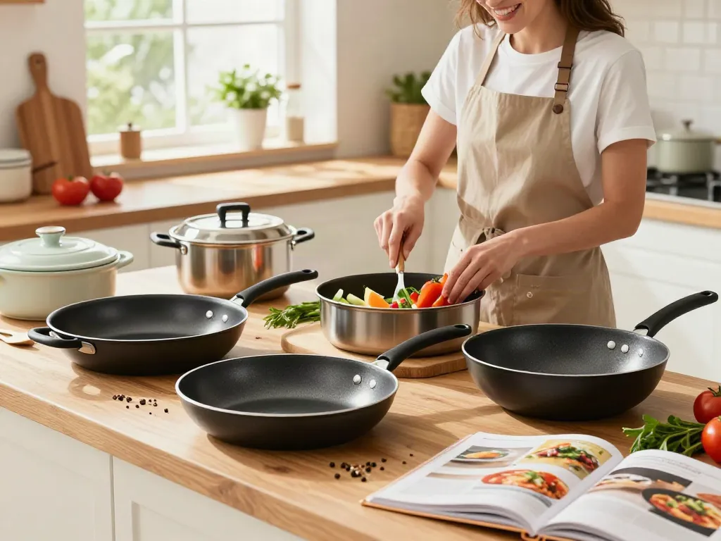 Non-Stick Cookware price in bangladesh displayed in an inviting kitchen scene with cooking action.