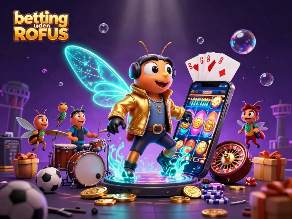 Betting uden ROFUS scene with cartoon characters, vibrant sports elements, and casino games