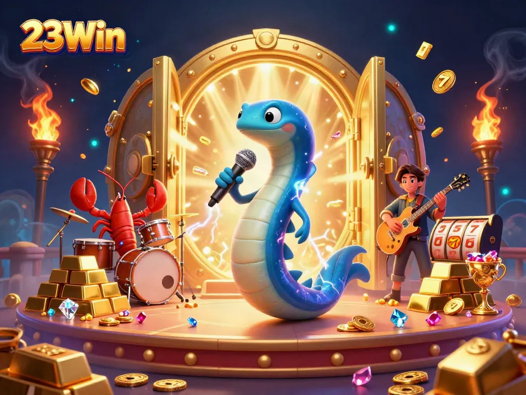 Experience the vibrant underwater casino stage featuring 23Win's electric eel DJ, creating winning moments.