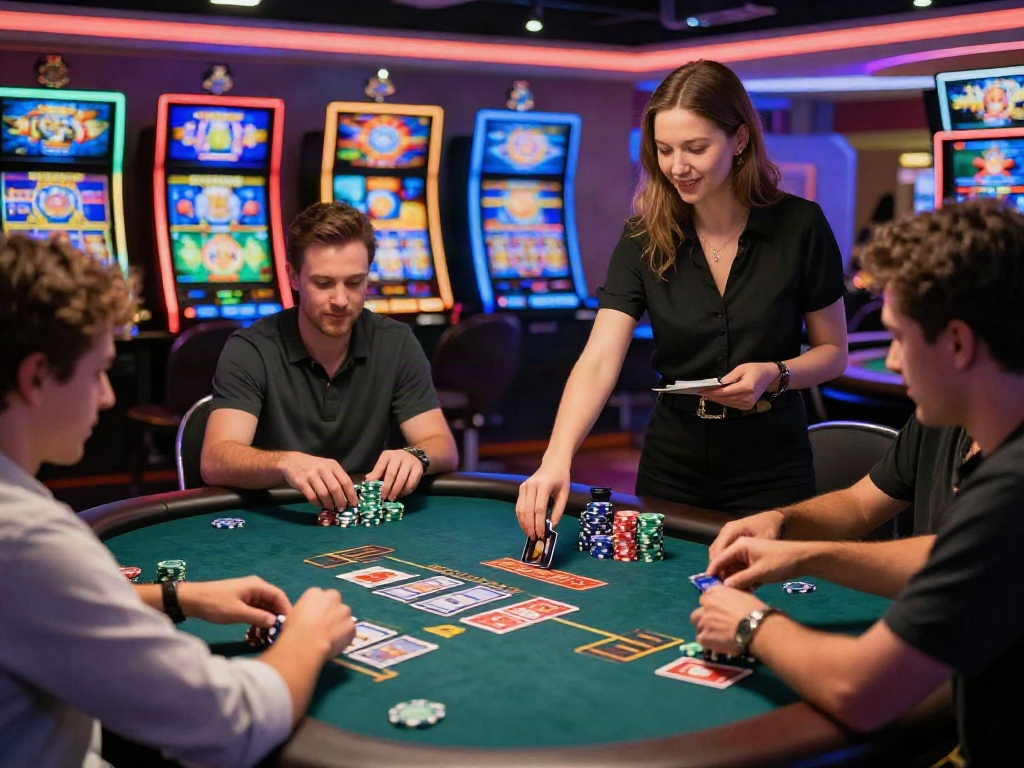 Players enjoying the excitement of credit card casinos with live dealers and vibrant gaming tables.