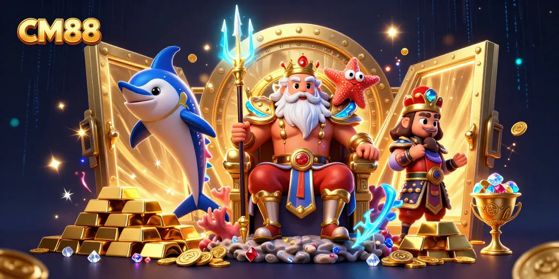 Experience thrilling slots at cm88 with a festive scene of Neptune and treasures!