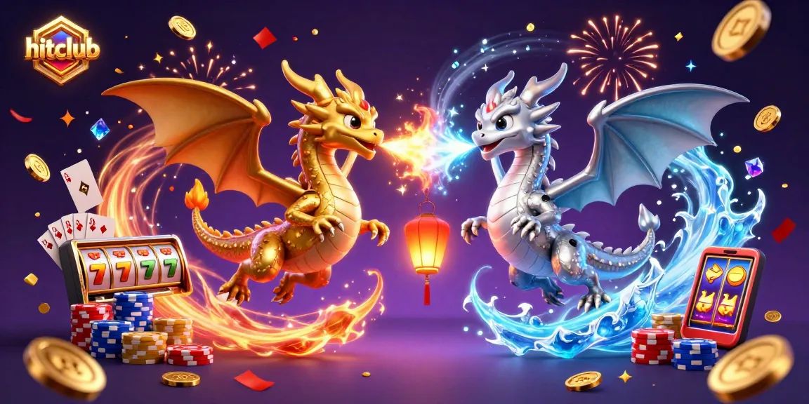 Engage in thrilling gameplay at hitclub with golden dragons breathing fire and ice, showcasing dynamic casino fun.