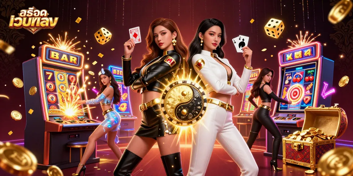 Engage with สล็อตเว็บตรง through vibrant twin women in casino-themed artwork, showcasing thrilling gameplay.