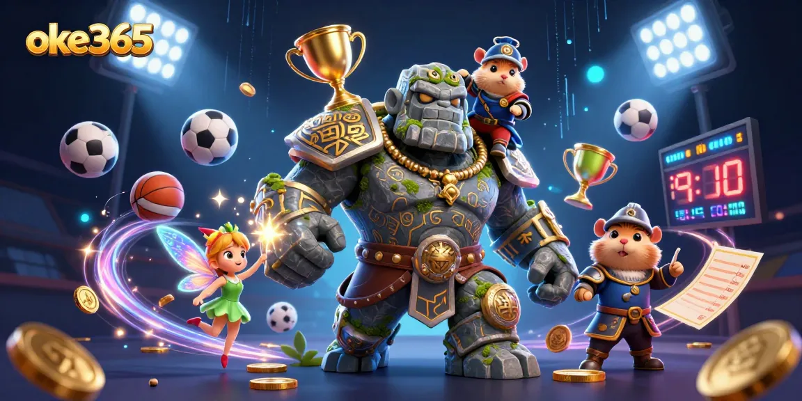Experience the thrill at oke365 with animated characters and dynamic sports betting elements.