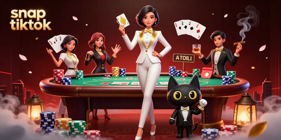 Experience the thrill with 'snap tiktok,' a vibrant casino scene showing a glamorous dealer and chips.