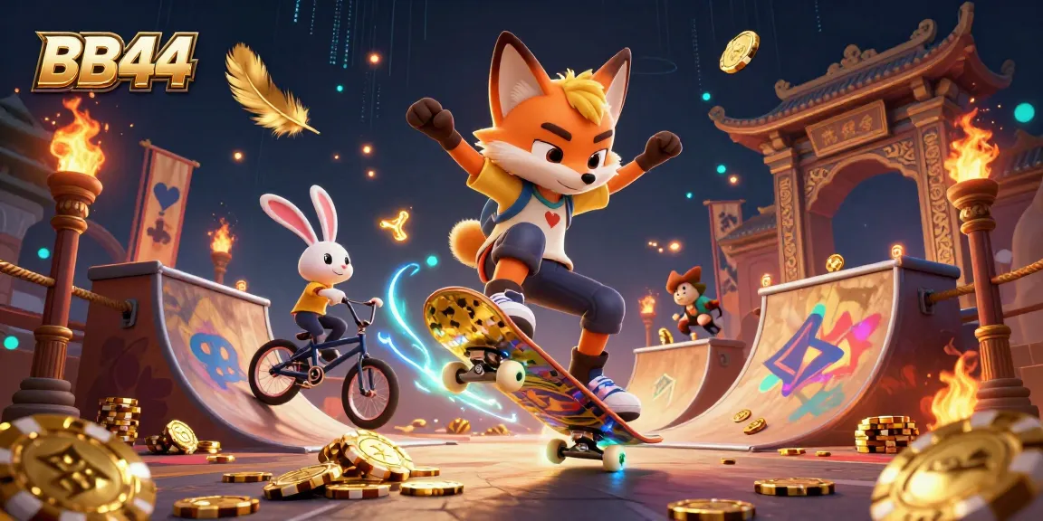 Play thrilling games at BB44 Casino with vibrant cartoon characters and dynamic casino elements.