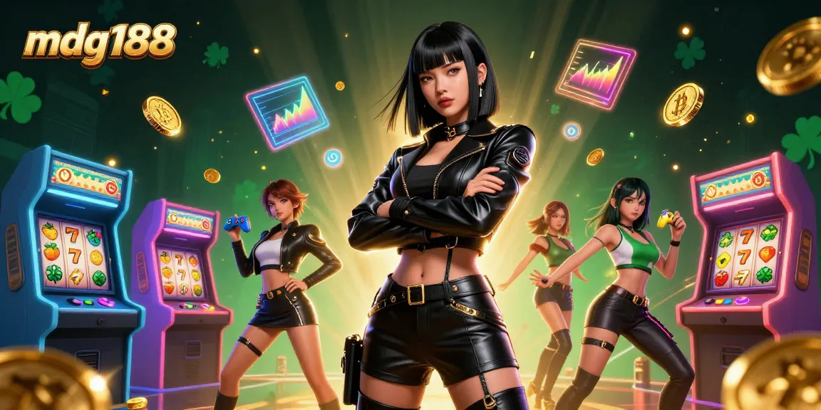 Play slots with mdg188's exciting designs showcasing dynamic spins and golden winnings.