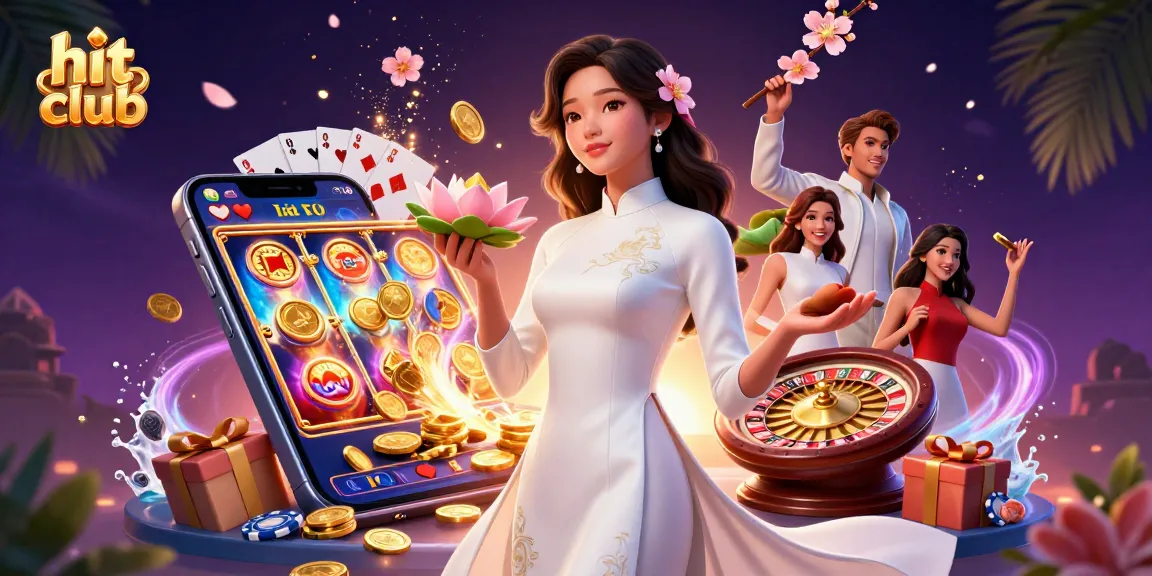 Spin to win at hit club with vibrant slots, cards, and golden coins in a dazzling casino scene.