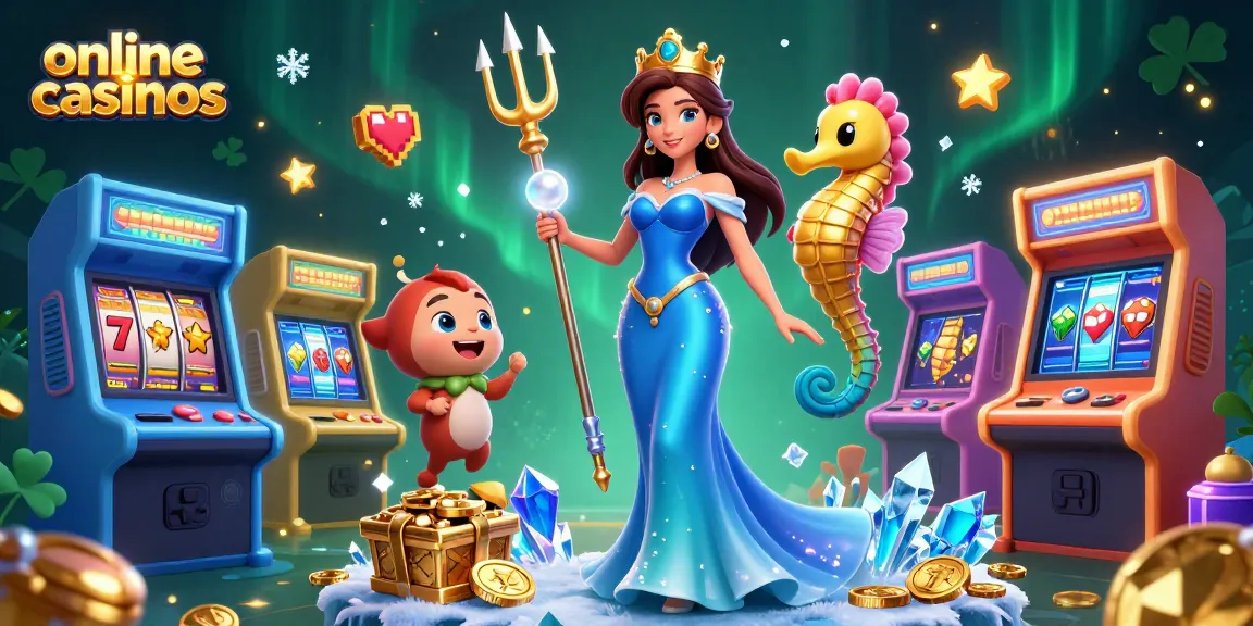 Experience thrilling online casinos with a semi-realistic woman and seahorse king in a vibrant underwater world.